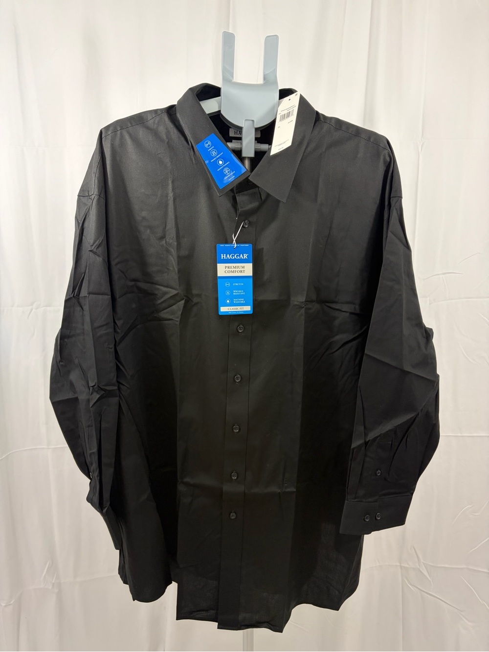 NWT Haggar Men's Size 22 Black Long Sleeve Premium Comfort Dress Shirt